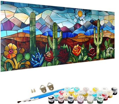 YALNSENN Malen Nach Zahlen Erwachsene Blume mit Knitterfreie Leinwand, Pinsels und Acrylfarbe - DIY Handgemalt öLgemäLde Kit Als Geschenk 40x80cm Paint by Numbers Adult Kaktus X-55