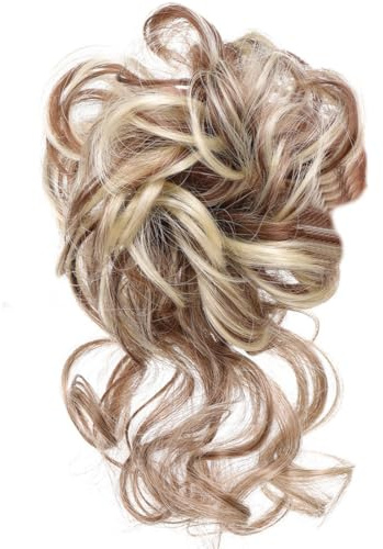 HQR Postiche Cheveux Naturel,Haarteil Zopf,Haare il Dutt,Chignon Postiche Cheveux Grande Postiches Bouclés Ondulés Chouchou Cheveux Naturel Faux Chignon Elastique pour Femmes Fille (A)