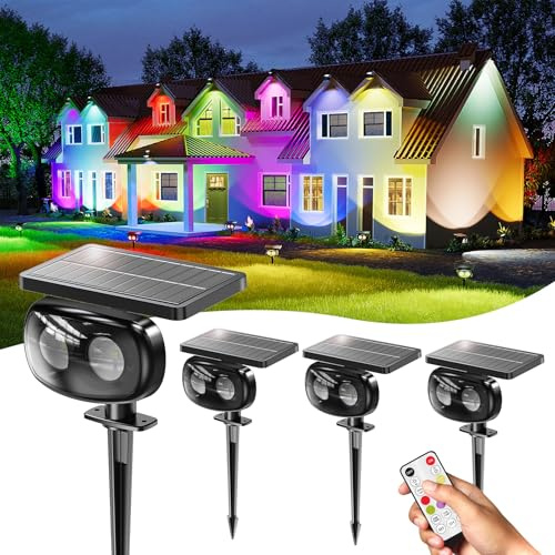 MOFOYEAH Solar Spot Lights Outdoor Waterproof IP68, RGB Colors Changing Solar Lights with 4 Lighting Modes, Solar Powered Lights Outdoor for Garden Yard Outside Landscape (4Pack)