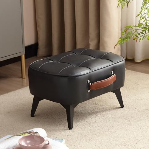 oeeone 1 STK. Vintage-Stil Kunstleder Hocker - Holzrahmen, Polsterter Innenraum, Mehrzweck-Fußstütze für Wohnzimmer, Eingangsbereich, Büro (schwarz)
