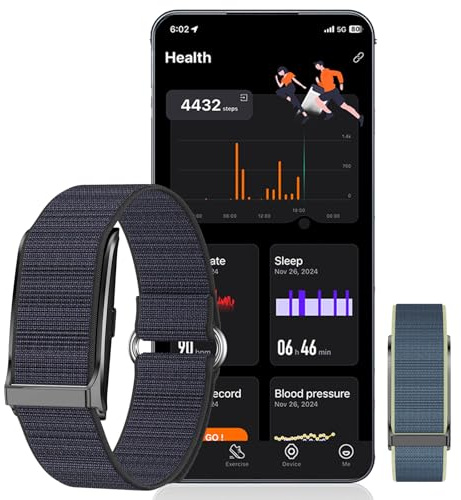 LAXISCREED Smart Band senza schermo con due cinghie in nylon (nero+blu) - Fitness Tracker, frequenza cardiaca, SpO2, monitoraggio del sonno, 127 modalità sportive, impermeabile IP68, lunga durata