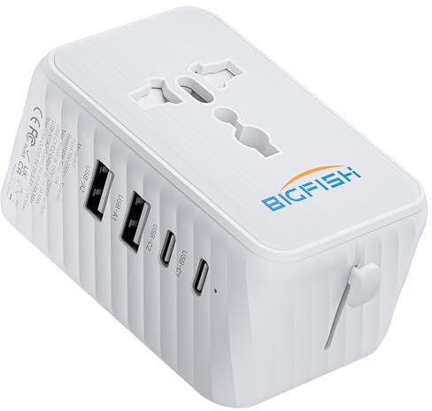 Bigfish Adattatore Presa Universale da Viaggio, Universal Travel Adapter con 2 USB A e 2 USB C, Adattatore Presa Universale Americana USA Inglese UK Giappone Australia Messico Tailandia