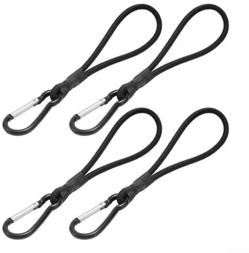 Multi Purpose Tent Pull Rope with Hooks for Outdoor Activities and Gear Storage, Set of 4 (Black)