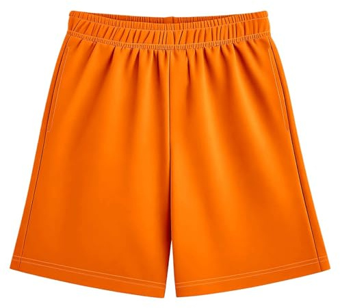 Kids Boys Girls Athletic Shorts Elasticed Waist School Teen Kids Cycling Running PE Gym Sports Summer Shorts Soft Lightweight Quick Dry Joggers Short with Pockets Age 2-14 (Orange, 13-14 Years)