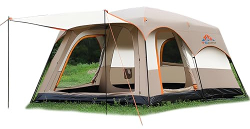 TGpao Large Family Camping Tent, 4-6 Person Multi-Room Waterproof Tent with Screened Porch,Glamping Tent for Camping with Lightning Protection (Off White,4-6 People)