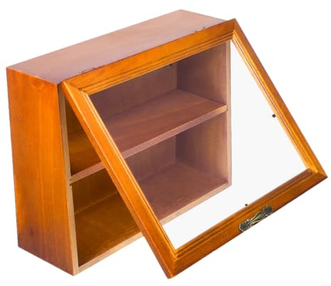 BESTYASH Kleiner Vintage Vitrinenschrank und Acryl mit Klapptür Braun als Sammlungsorganisator für Figuren zur Aufbewahrung und Dekoration im Wohnzimmer