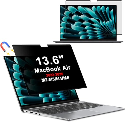 HeeYeal Magnétique Filtre de Confidentialité pour MacBook Air 13,6 Pouces 2026 2025 2024 2022 (M5/M4/M3/M2), Amovible Anti-Lumière Bleu Protection Ecran, Anti Espion Protecteur D'écran