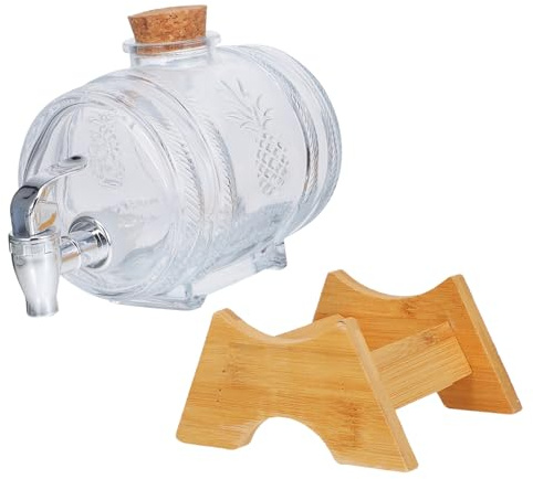 OUNONA Barril De Vino De Vidrio Dispensador Vintage Rejilla De Bambú y Grifo Para Bebida