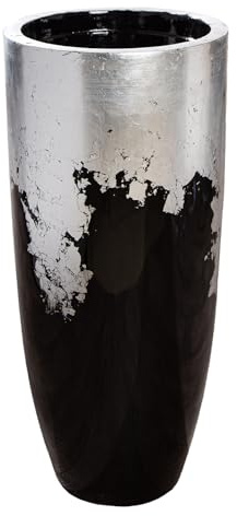 GILDE Übertopf XXL Konus Fiberglas - schwarz/silberfarben - glänzend - Höhe 80cm x Ø 36cm