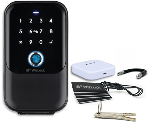 Smart KeyBox – Caja de llaves conectada de aluminio fundido negro – Pasarela Bluetooth/Wi-FI 2,4 GHz añadida – App Tuya – Acceso: código, 4 insignias, huella, Smartphone, 2 llaves de emergencia – IP65