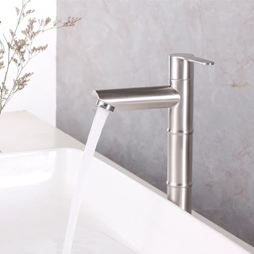 Grifo Lavabo Sobre Encimera Cepillado Grifo Agua Fria Monomando para Lavabo de Baño de Acero Inoxidable,alto
