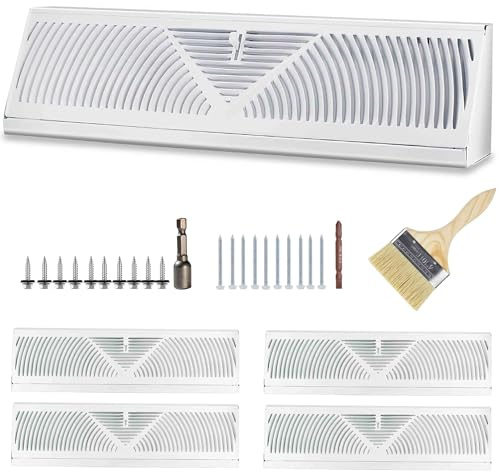 JUYO VONSAN 5 Stück 61 cm Bodenleisten-Register Entlüftungsabdeckung Grill Boden Wand Sockelleiste Diffusor Ecklüftungsabdeckung für Böden, Wände, Ecken (5)