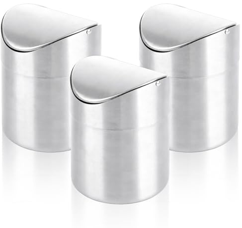 LDXDRU 3er-Pack Tischabfalleimer Klein mit Deckel, 1,5 l Mini Tischabfalleimer mit Schwenkdeckel, Edelstahl Tisch Mülleimer, Edelstahl-Abfalleimer für Büro, Badezimmer und Küche 12 × 12 × 16cm