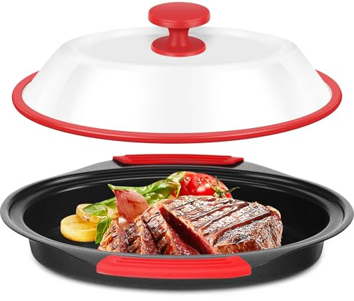 Microwave Grill Pan with Lid,Microwave Pan with Non-Stick Plates and Splash-Proof Lid Microwaves Safe Cookware for Fast, Even Cooking Baking Pot for Potatoes, Bacon, Steaks, and Chicken