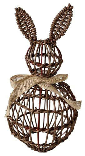 Handgefertigter Rattan-Osterhasenkorb, Osterhasen Figuren, Moderne Osterdekoration aus Holz, Osterdekoration aus Leinen, Ausgehöhlte Hasenform, Leicht & Robust, Für Wohnzimmer, Büro, Terrasse (Groß)