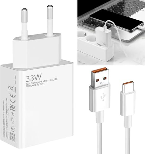GSGFUIS - Cargador rápido de 33 W, cargador y cable USB C 2M 6A Turbo, tipo C adaptador de corriente para 11 Lite / 10T Pro / 10T / Note 13 5G / 12S / 11 / 11S / 10 Pro etc
