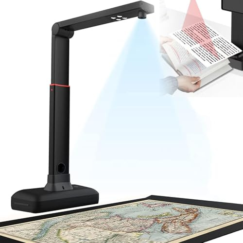 Overhead Scanner, 23MP Large Format Camera, OCR Text Recognition, Adjustable Height, Built-In LED Light for Remote Classes and Office Use