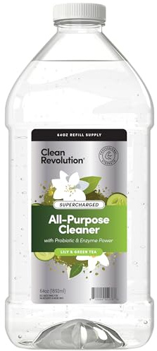 Clean Revolution SuperCharged All Purpose Cleaner Refill with Smart Probiotic + Enzyme Complex, Multi-Surface Kitchen Bathroom & Floor Cleaner, Lily & Green Tea, 64 Fl oz (Pack of 1)