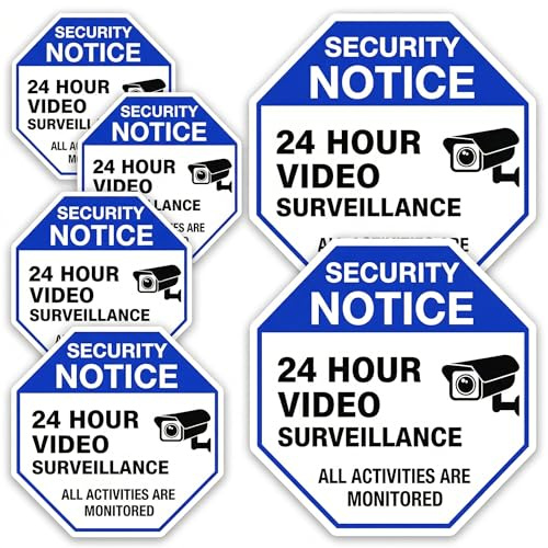 6 Pcs Video Surveillance Stickers, Strong Adhesive CCTV Stickers Outdoor Indoor, Weatherproof CCTV Window Sticker Inside, Security Sticker for Warning, Security Camera Sign Set (2 Large+4 Medium)