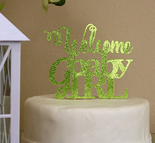 All About Details Welcome Baby Girl cake topper 6in wide, 9in tall verde lime