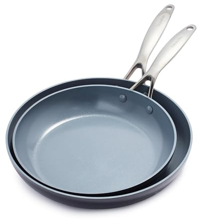 GreenPan Valencia Pro Hard Anodised Healthy Ceramic Non-Stick 2-Piece Frying Pan Skillet Set, 26 cm and 30 cm, PFAS-Free, Induction, Oven Safe, Grey