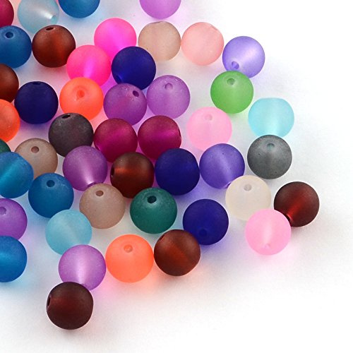 Perlin Gefrostete Glasperlen Mix Set Rund 10mm Matt Strange Vereist Schmuck Bunt 50 Stk R270
