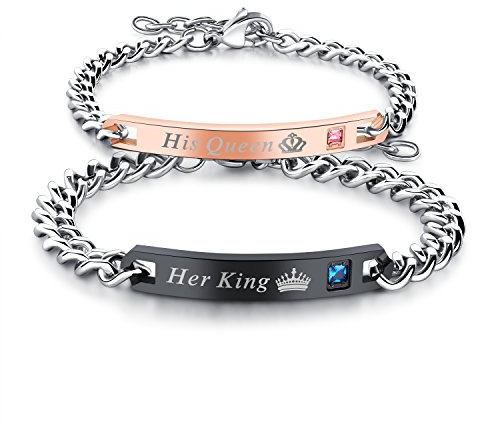 OIDEA Paar Armband aus Edelstahl Panzerkette Armkette mit Gravur, Gold Rosegold Silber Armreif Pärchen Armreifen Partner Armbänder Schmuck Geschenk für Verliebte Damen Herren Paare Valentinstag