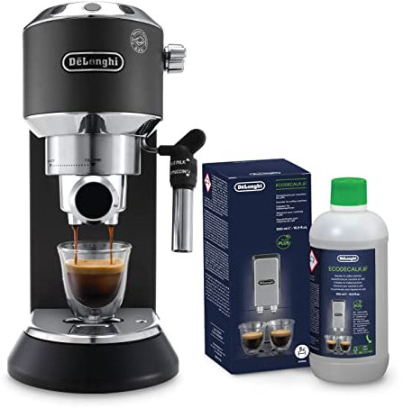 De'Longhi Dedica Ec685.Bk Macchina Da Caffè Espresso Manuale E Cappuccino, Caffè In Polvere O In Cialde E.S.E. & Dlsc500 Ecodecalk Decalcificante Macchine Caffè Ecologico, Ingredienti Naturali