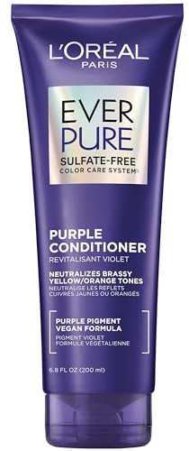L’Oreal Paris Sulfate Free Brass Toning Purple Conditioner for Blonde, Bleached, Silver, or Brown Highlighted Hair, EverPure, 6.8 Fl Oz (Packaging May Vary)