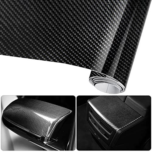 Anpro 6D Film Autocollant Étanche de Voiture Adhésif Vinyle en Fibre de Carbone 3M x 0.3M Imperméable Antiadhésive pour Voiture,Ordinateur,Coque de Smartphone,Moto,Véhicule-Noir