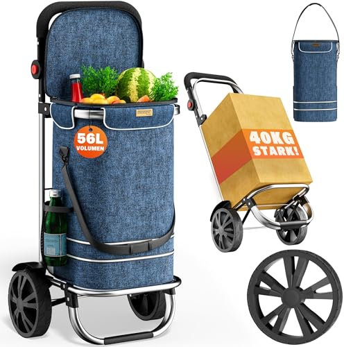 MONZANA® 3in1 Shopping Trolley | 56L Capacity | Max Load 50kg | 2 Large Wheels | Lightweight | Cooling Compartment | Removable Bag | Foldable Pull Cart Hand Truck Shopping Aid | Blue