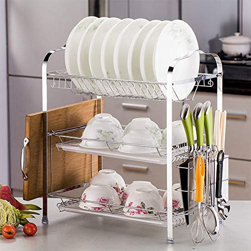 3 niveaux, Égouttoir à Vaisselle en Métal Chromé, Peut placer des planches à découper et des couverts