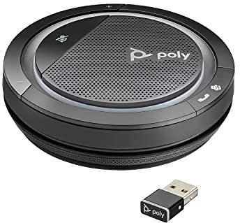Poly Calisto 5300-M - Altoparlante portatile per conferenze con porta USB-A, incl. Bluetooth Stick BT600, audio full duplex, annuncio vocale, Microsoft Teams, nero