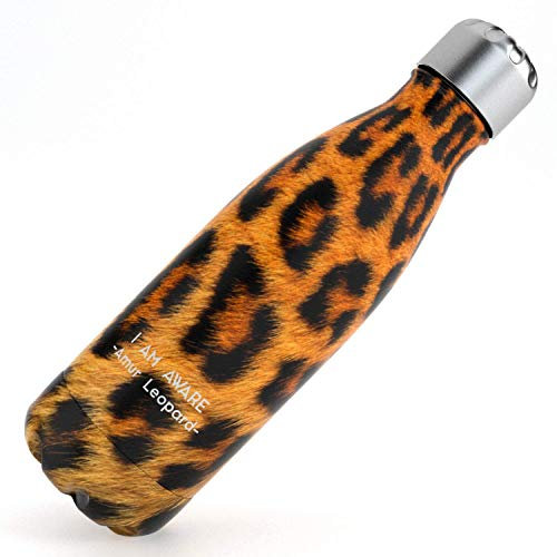 Isolierte Wasserflasche aus Edelstahl mit gefährdeten Arten, Edition aus Metall, ideal für Sport, Fitnessstudio, Kinder, hält Getränke warm und kalt (Amur Leopard, 341 ml)