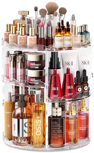 Auxmir Make Up Organizer, 360° Drehbar Kosmtik Organizer, Beauty Organizer mit Wellenform, Makeup Schminke Aufbewahrung, Kosmetikbox für Kommode, Dresser Schlafzimmer Badezimmer, Transparent