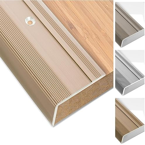Floordirekt Perfil de borde de escalera de aluminio 134 cm de largo, 1 pieza, incluye tornillos y tacos, perfil de borde de escalón preperforado en forma de L, perfil de ángulo de 37 mm de ancho x 17