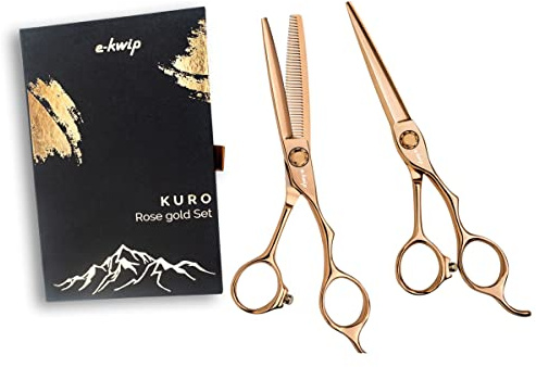E-Kwip Kuro Friseurscheren Set - 5,5 Zoll Schneide- & Modellierschere aus Japanstahl - titanbeschichtet in rose-gold
