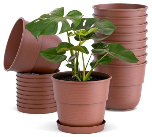Plastard Blumentopf 10er Set Ø16 cm mit Untersetzer Terrakotta, Pflanzkübel | Witterungs- UV & frostbeständig, inkl. 14 cm Untersetzer, ideal für Garten, Balkon & Innenbereiche, Deko Pflanztopf 2 Liter