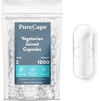 PureCaps USA - Empty Vegetarian Vegan Pill Capsules Size 2| 1,000 Joined Pills| Clear| Non-GMO Certified | SLS, Gluten, Preservative Free