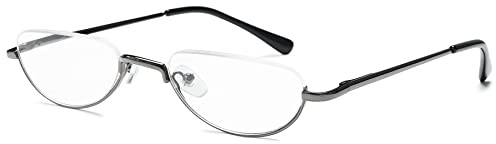 Lanomi Metall Lesebrille Halbrand Mini Leicht Halbrahmen Lesehilfe Halb Rund Transparente Linse Halbbrille Brillen Grau 1.5