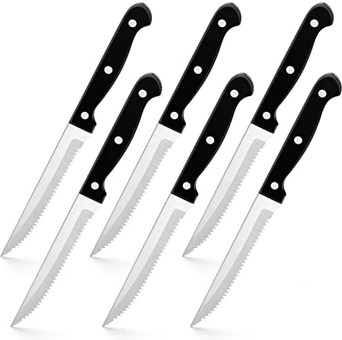 TEAMFAR Steakmesser 6er-Set, Edelstahl Gezackte Brötchenmesser Jausenmesser mit Ergonomischer Griff, Profi Steak-messer für Haus Restaurant Hotel, Ungiftig, Spülmaschinenfest