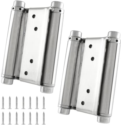Kyuionty 4 Inch Double Action Spring Hinge, Stainless Steel Cafe Saloon Swing Self Closing Door Hinges with Screws, Pack of 2