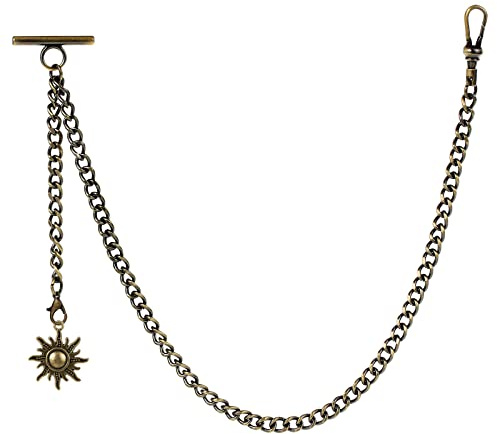 ZTA Albert Kette Taschenuhr Kette Weste Kette für Männer FOB T BAR mit Schwenkverschluss mit Sonnendesign Anhänger FOB Charme