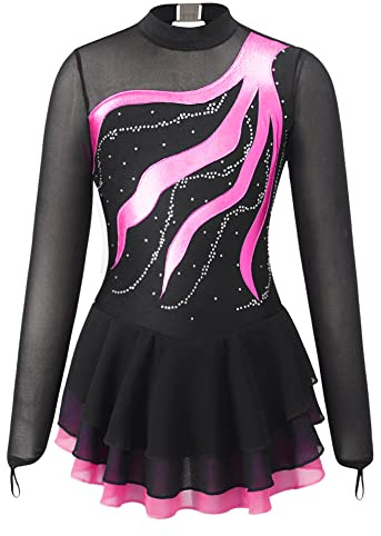 Alvivi Eiskunstlauf Kleid für Kinder Mädchen Ballettkleid Ballettanzug Gymnastikanzug Latein Tanzkleid Eislaufen Wettbewerb Tanzkleidung Dunkel Rosa 110-116