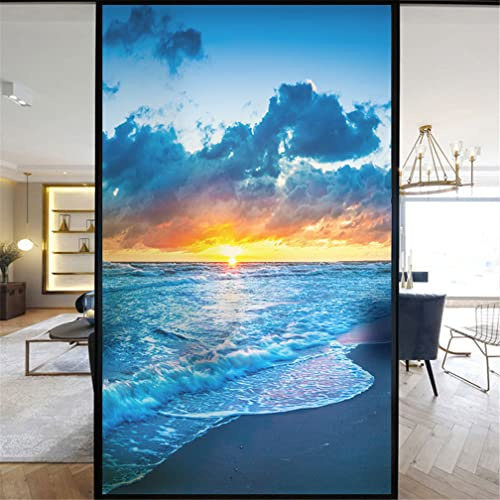 Dekorative Sichtschutz-Fensterfolie - Schönes Strandmuster für Glastür und Fenster - Selbstklebende Milchglasfolie für Zuhause und Büro - 40x60cm (15,7x23,6)