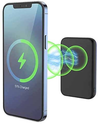 XtremeMac Magsafe Powerbank 10000mAh, Magnetische Externe Batterie für iPhone 15/14/13/12 Serie, USB-C, USB-A und Wireless Powerbank Schnellaufladung, Mini Power Bank PD 20W, Leistungsstark, Schwarz