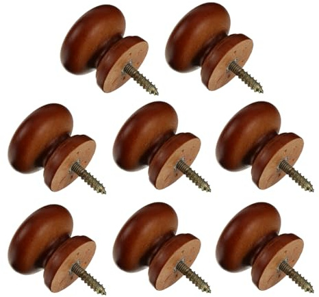 Housoutil Solid Wooden Round Door Handles 8 Pieces Self Tapping Cabinet Knobs for Wardrobe Drawers Furniture Pulls Easy Installation