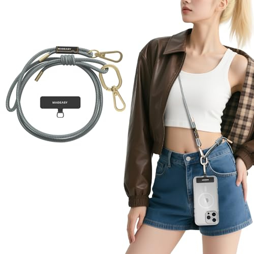 MAGEASY Universal Cell Phone Lanyard - Anti-Theft Rope Crossbody Phone Strap for iPhone 16 Pro Max & Most Smartphones, for Men & Women | 6mm Misty Blue