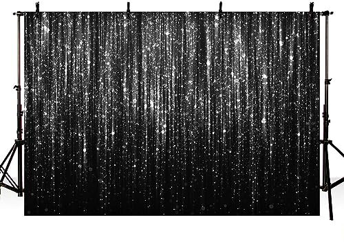 AIBIIN Fotohintergrund, Sternenhimmel, glänzend, Astrakt, Fotohintergrund, Hochzeit, Geburtstag, Party, Portrait, Dekoration, Banner, Studio-Requisiten, 2,1 x 1,5 m, Schwarz / silberfarben