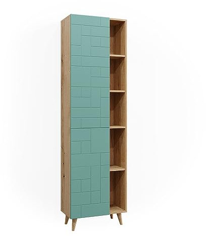 Vicco Badschrank Mintgrün Rudi 56x193x31 cm - Wäscheschrank, Viel Stauraum Oben und unten